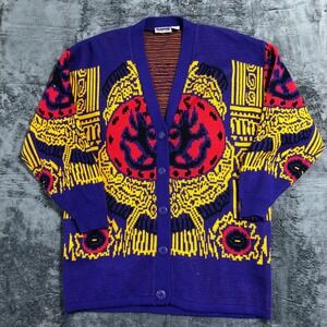 Hosanna Design Cardigan Sweater Womens Medium‎ Purple Abstract Vintage 80s 90s